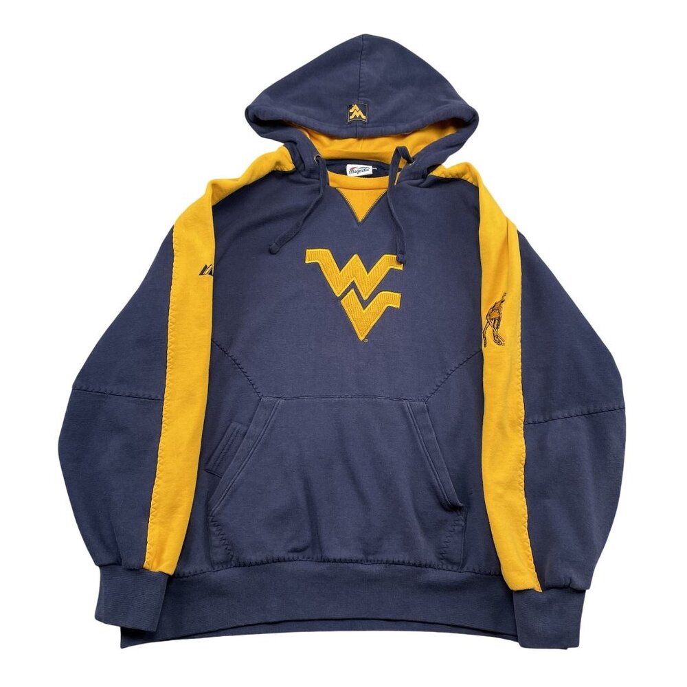 West Virginia Hoodie Mens 2XL Navy Majestic‎ Pullover w/ Drawstring